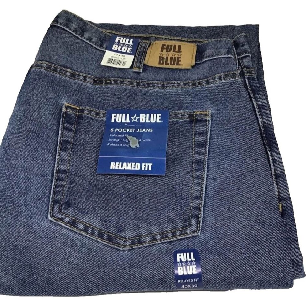 Full Blue Jeans Men 40 x 30 Denim 5 Pocket Relaxed Fit Straight Legs NEW Tag